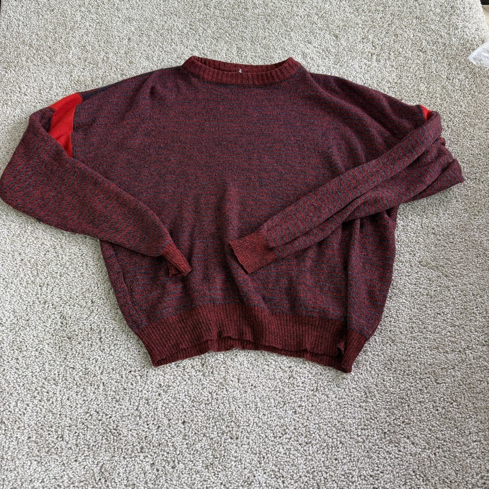 Vintage Par Four Sweater Mens Medium Red Striped Tight Knit Crewneck Pullover